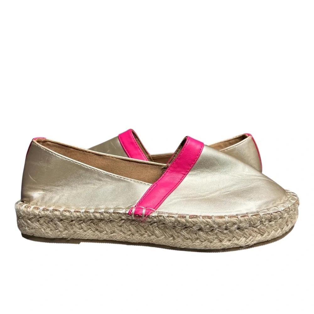 Michelle Mcdowell Flats Womens 7 Shoes Espadrille Slip-On Faux Leather Pink Gold